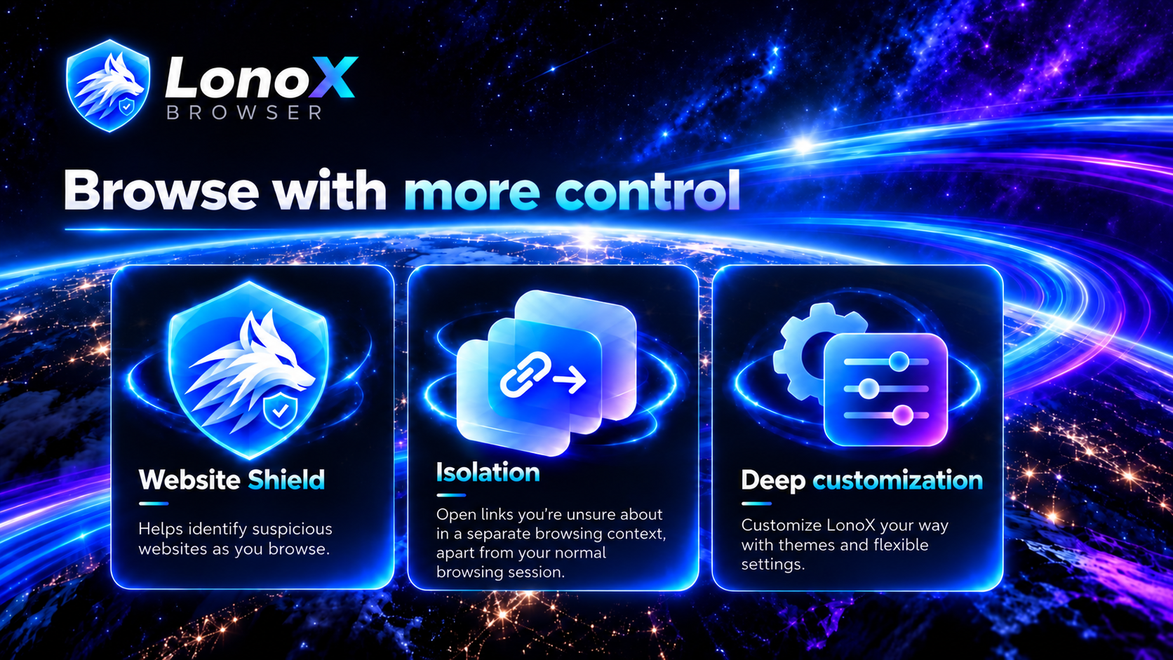 Lonox Browser features artwork