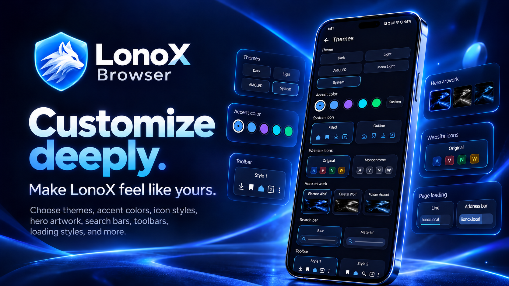 Lonox Browser customization options artwork