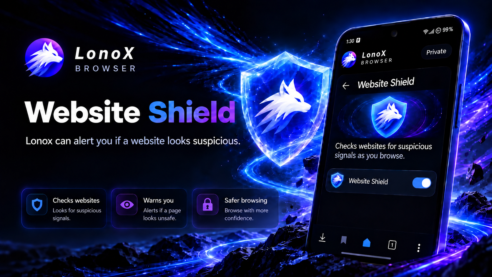 Lonox Browser Website Shield feature artwork